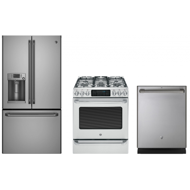 GE Cafe CYE22TSHSS 22.1 cu. ft. French Door Refrigerator, CGP650SETSS 36 in. Gas Cooktop, CVM1790SSSS 1.7 cu. ft. Over the Range Convection Microwave, CDT835SSJSS Top Control Built-In Tall Tub Dishwasher in Stainless SteelGE Cafe CYE22TSHSS 22.1 cu. ft. F
